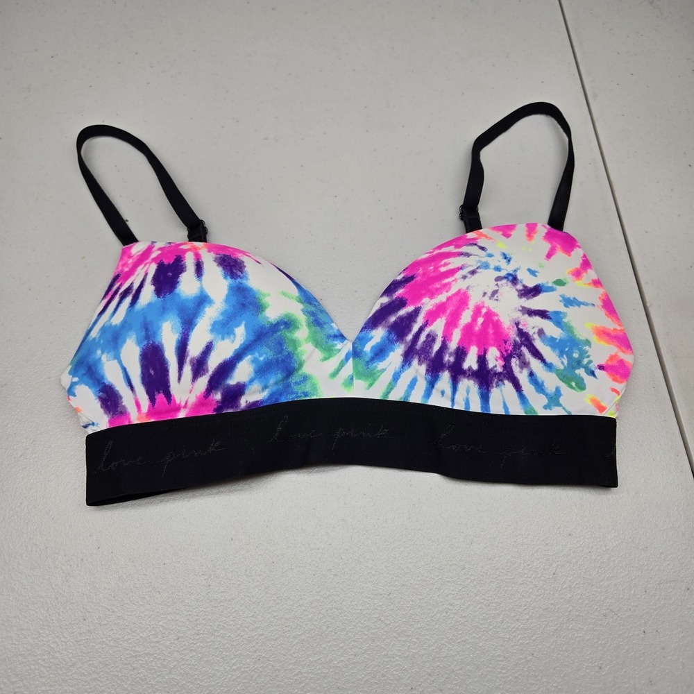 PINK Victoria's Secret Women Bra 32C Multicolor Tie Dye Everywhere Wireless Push